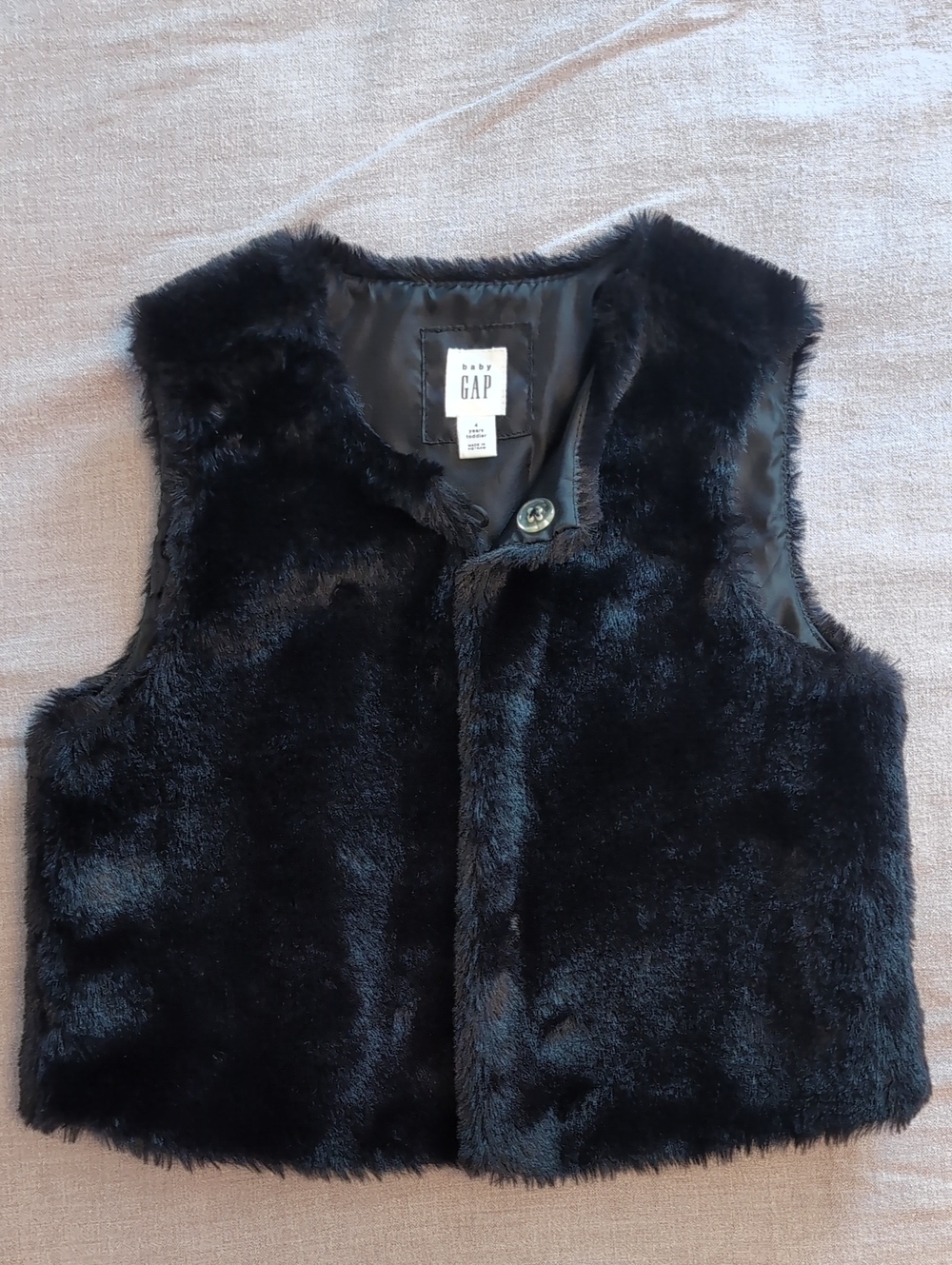 GAP Toddler Black Faux Fur Button Vest